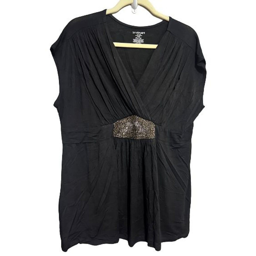Lane Bryant Top Womens 18/20 Black Sleeveless Embellished Swing Top Stretch